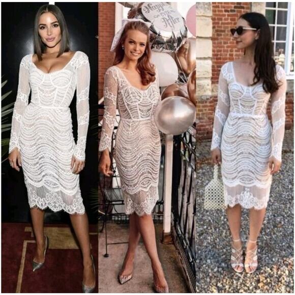 $795 Jonathan Simkhai Lined Mixed Lace Bustier Bodycon Dress Sz 4 White Bridal